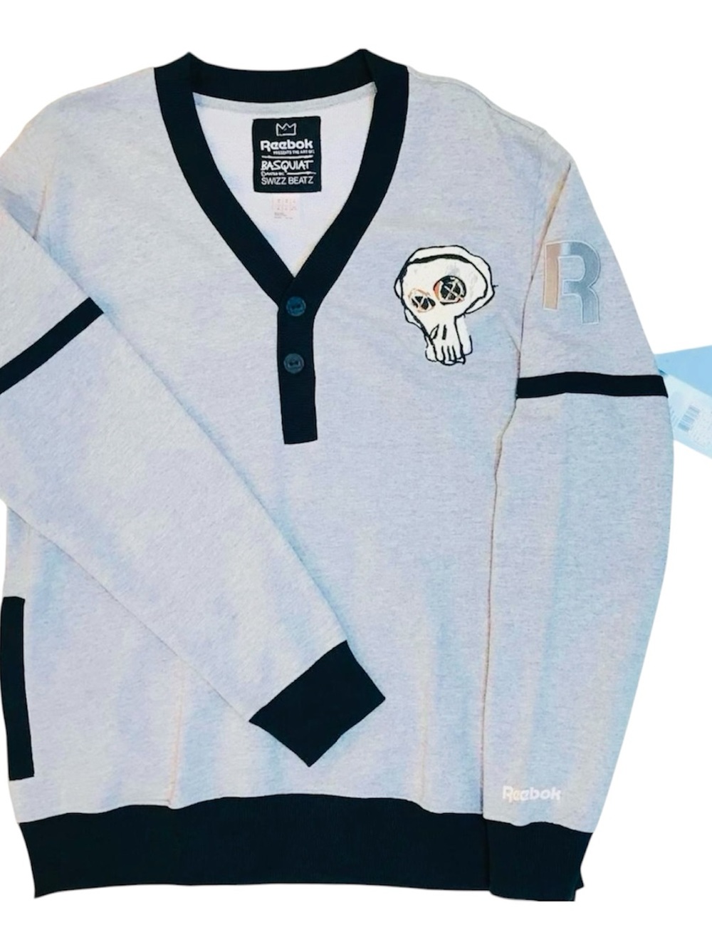 BASQUIAT x Reebok x SWIZZ BEATZ Skull Artwork V Neck Cardigan Sweater - XL